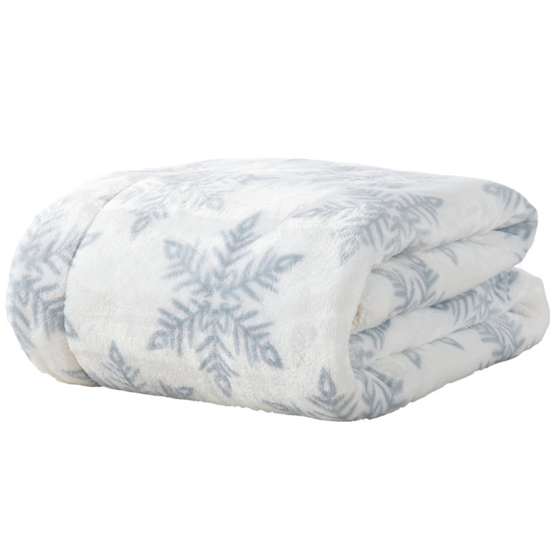 Ultra Soft Plush Sherpa Reversible Blanket, Throw, Pale Blue Snowflake