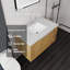 Meuble-lavabo flottant 36 po avec lavabo, porte à fermeture douce, comptoir et dosseret en marbre de culture blanc de 2 po Carrara, contreplaqué, chêne