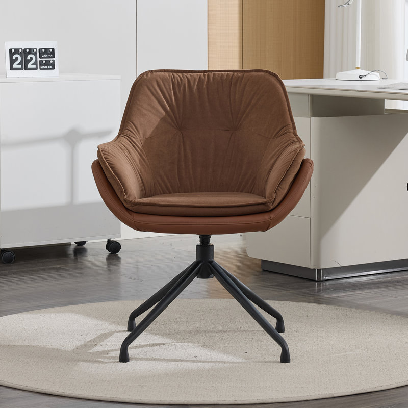 Fauteuil de coiffeuse pivotant en similicuir brun avec siège ergonomique 360 ° avec siège ergonomique anti-taches, Brown