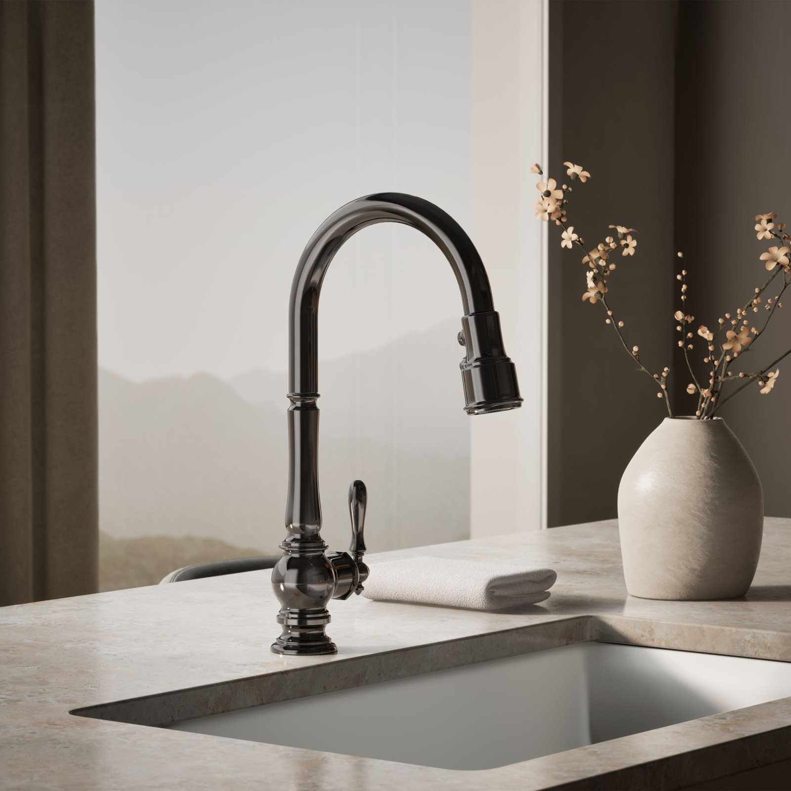 Artifacts Pull-Down Kitchen Faucet, Vibrant Titanium
