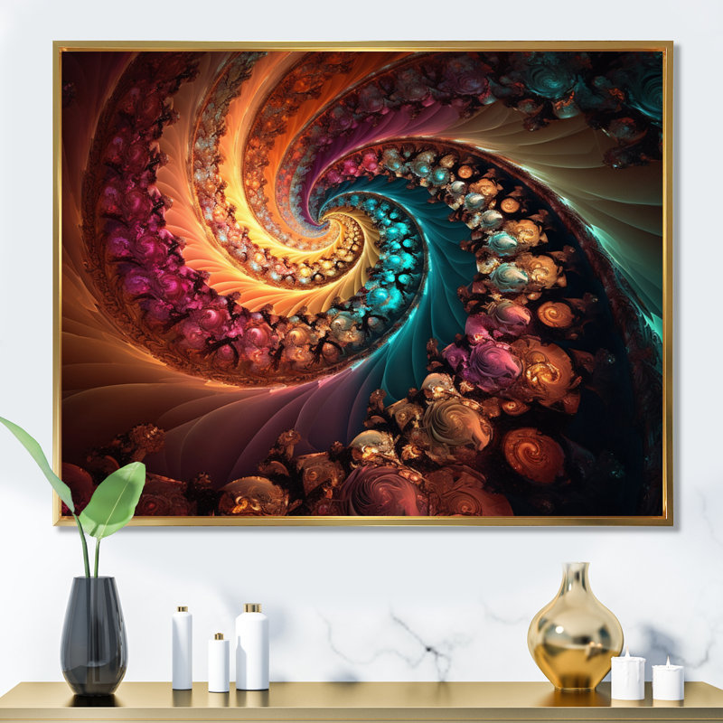 Arc-en-ciel foncé fractal en spirale I - impression, H 30 po x l 40 po x P 1,5 po, Cadre flottant doré