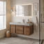 Meuble-lavabo mural 47 po avec lavabo intégré, armoire à grain de bois moderne et comptoir à aspect marbre, rangement à fermeture en douceur-31963668