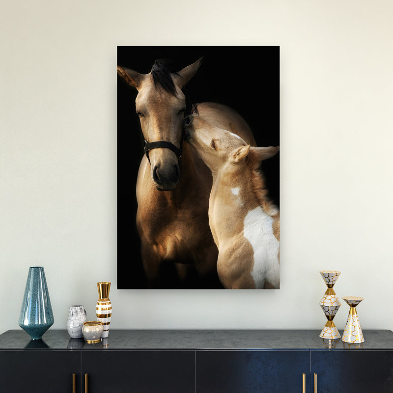 Art contemporain cheval et poulain, H 36 po x l 24 po