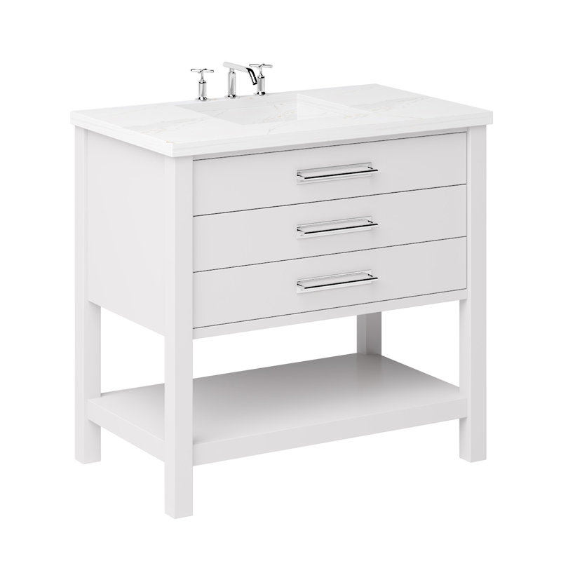 Kiawah Three-Drawer Single Bath Vanity, Strong White, 48", Polished Chrome