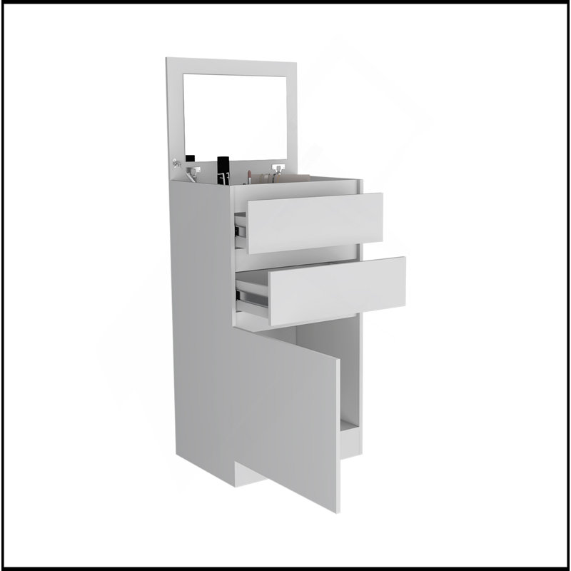 Commode H 43 po, armoire à bijoux, miroir, armoire à porte simple, deux tiroirs, blanc