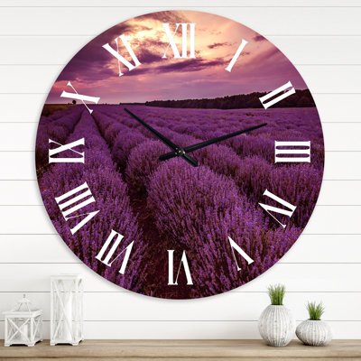 Sunrise & Dramatic Clouds Over Lavender Field III - Horloge murale