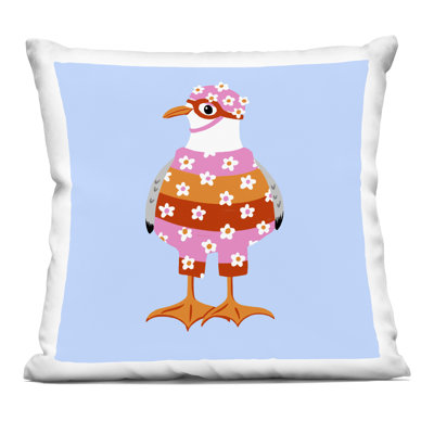 Conception de coussin décoratif imprimé Sassy Seagull Wetsuit par Bex Morley Design