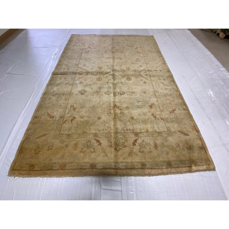 Tapis Oushak rétro noué à la main de conception unique 6 pi 2 po x 8 pi 10 po Anatolian