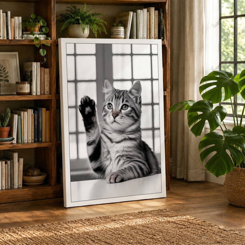 Cat at the Window Minimalist - Wrapped Canvas, 24x16 - 61.0 x 40.6 cm, Taupe Border