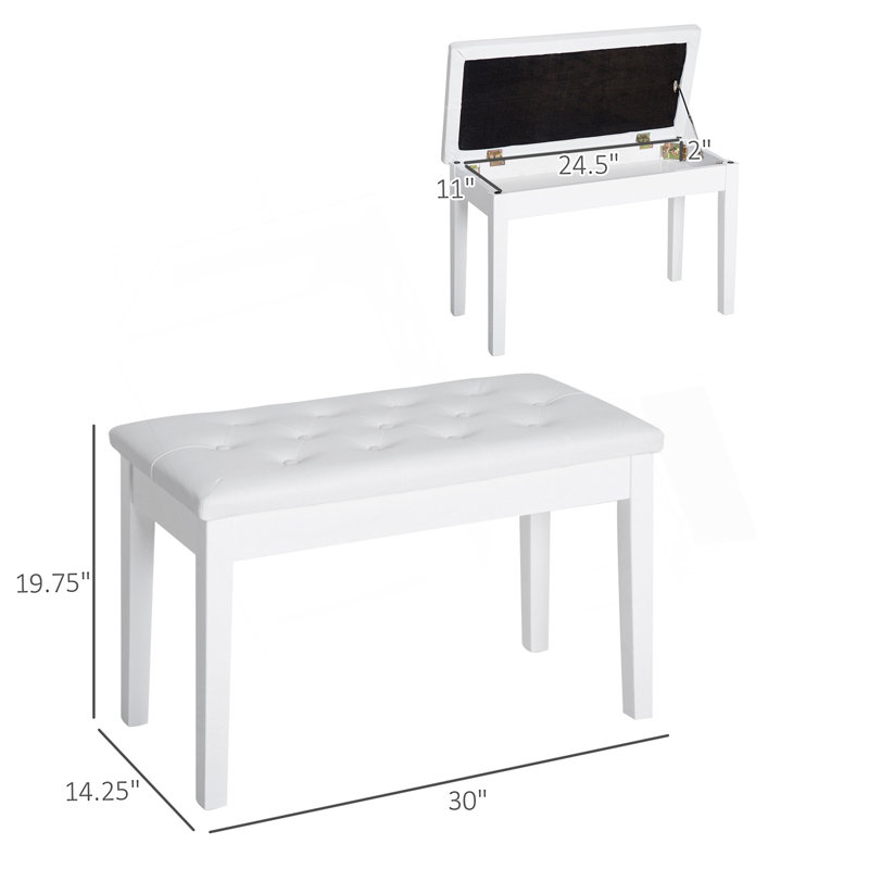 Piano Bench, Button Tufted Keyboard Bench, Entry Way Bench, White