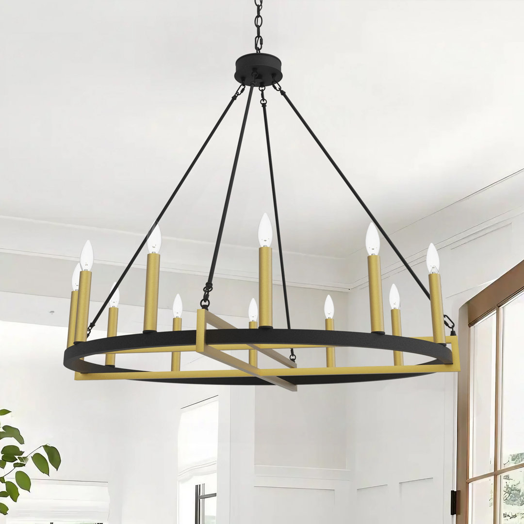  12 - Light Living Room Steel Dimmable Wagon Wheel Chandelier UL Certified Mercer41 