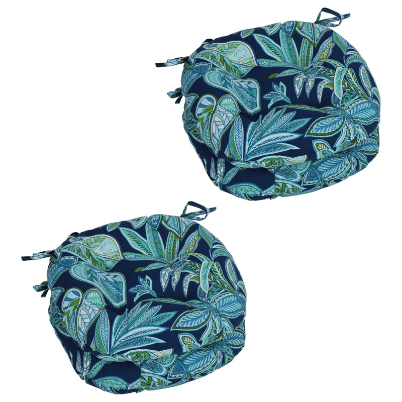 16-Inch Round Outdoor Tufted Chair Cushions (Set Of 4), Blue/Crestwood Marine Floral