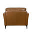 Fauteuil en cuir beige avec coussin inclus, pieds en métal, assise entièrement en mousse, rembourrage ferme, hauteur 86 cm, capacité de charge 100 kg, assise et dossier de type selle, densité D28, largeur 102 cm, charge maximale