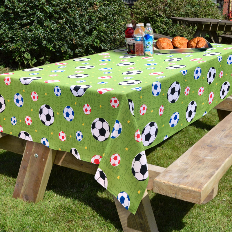 Passion For Soccer Collection 60"X90" Printed Tablecloth With Table Weight Set (Colourful Balls), Green/Red/Blue
