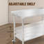 Table de préparation en acier inoxydable de 48 po x 24 po avec roues verrouillables, table de travail de cuisine commerciale robuste avec tablette réglable, support à ordures et garde-éclaboussures, îlot de cuisine pour restaurant, boulangerie, maison