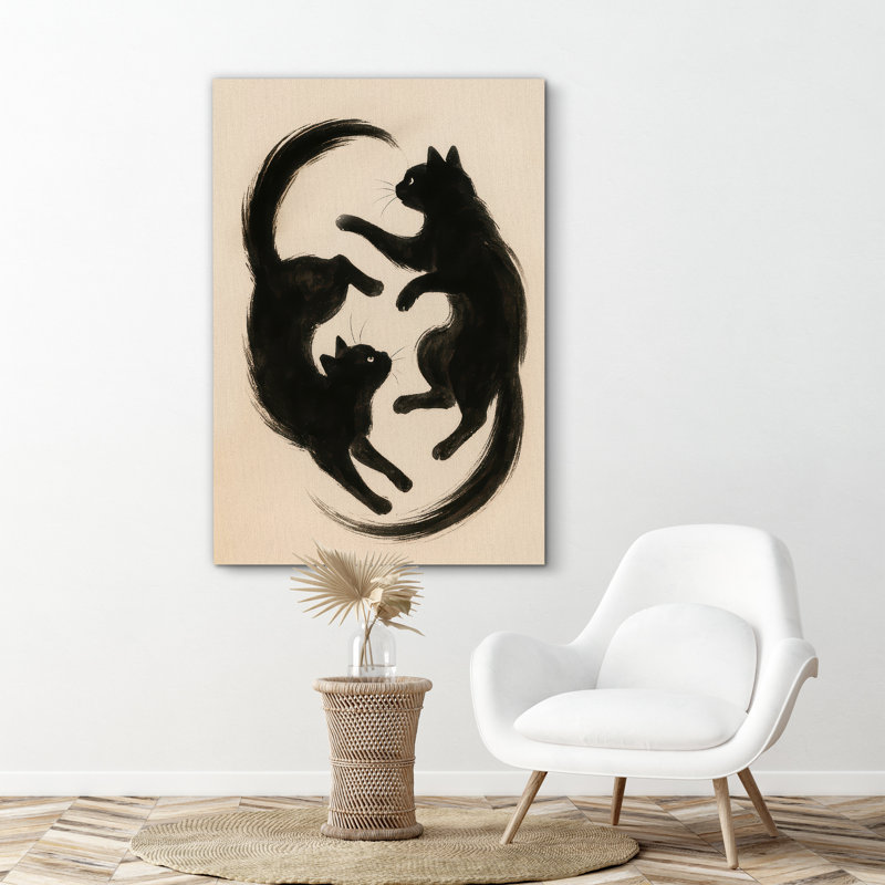 «Playful Black Cats Art», reproduction d'art sur toile encadrée, H 18 po x l 12 po x P 1,5 po, Toile tendue
