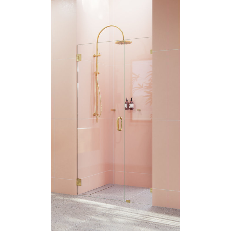 Illume 38 in. x 78 in. Fully Frameless Wall Hinge Shower Door, Polished Brass