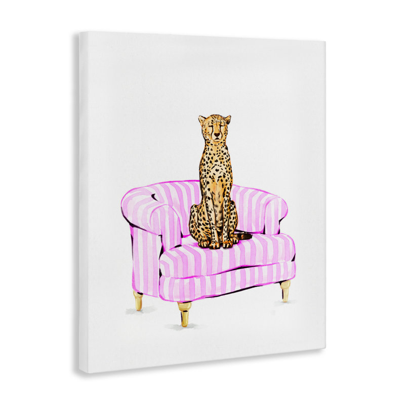 Guépard sur toile de chaise rayée rose, design par Ziwei Li, H 30 po x l 24 po