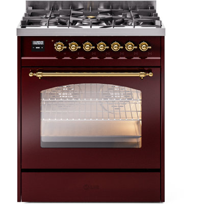 Cuisinière à double combustible de 30 po avec 5 brûleurs scellés (porte vitrée) ILVE Nostalgie II Series