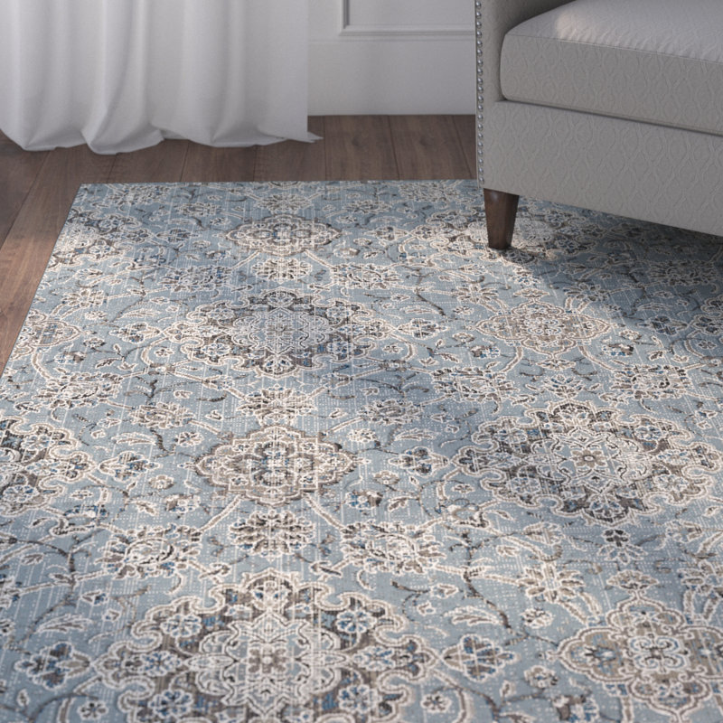 Tapis bleu/taupe area Carnbore, Rectangle 3 pi 6 po x 5 pi 6 po