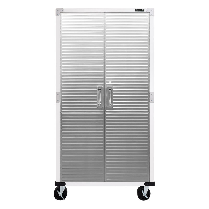 White Stainless Steel Lockable Freestanding Storage Cabinet with Adjustable Shelving