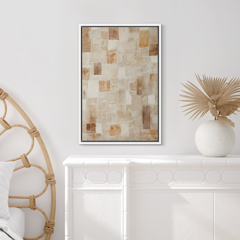 Faux textures abstraites, œuvres d'art rectangulaires beiges, brun clair et brun, décor de chambre à coucher, Cadre blanc