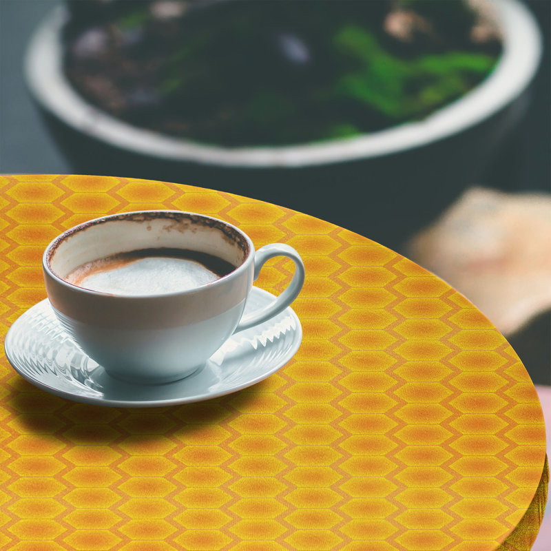 Ebern Designs Abstract Fitted Round Tablecloth Marigold and Pale Orange, 47.24" Round
