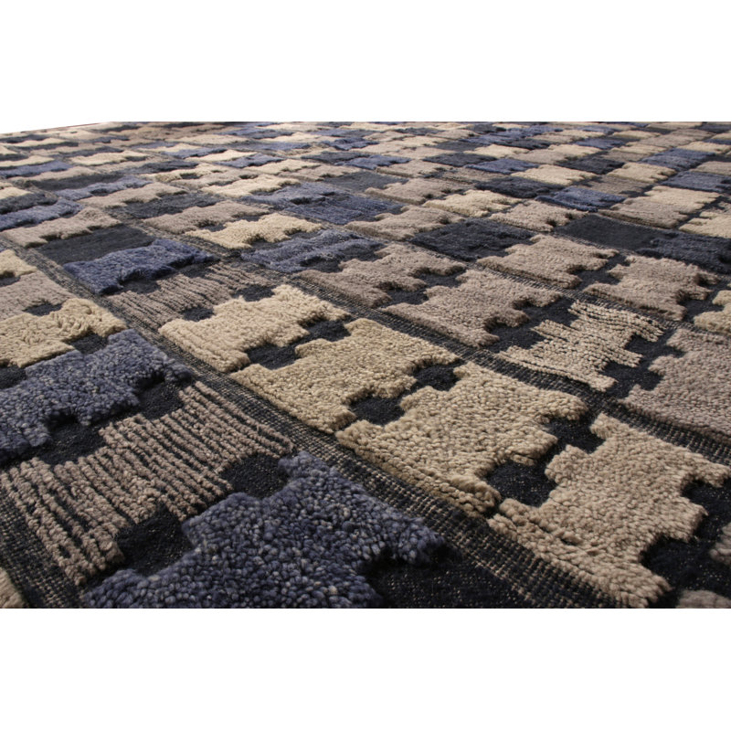 Hand Knotted Wool Geometric Area Rug, Rectangle 10' x 14'