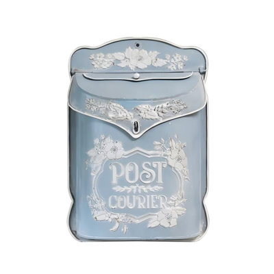 Boîte aux lettres murale rétro pour l'extérieur, boîtes aux lettres décoratives en métal, charme nostalgique de style antique pour porte de maison, décorations de maison de campagne (bleu)