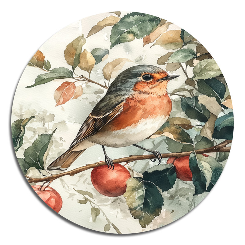 Jylin - oiseau rond, reproduction d'art métallique moderne orange, H 16 po x l 16 po
