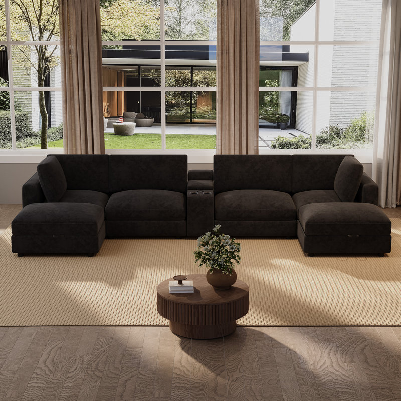 6 Piece Modular U - Shaped Sectional Sofa 163'' Oversized Couch With Storage Ottoman And Console