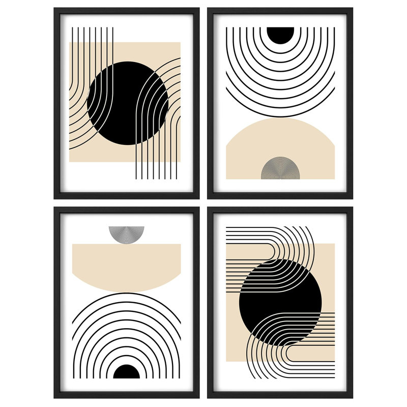 "Décoration géométrique abstraite à motifs géométriques modernes noir et beige", 4 pièces, Noir, H 14 po x l 11 po