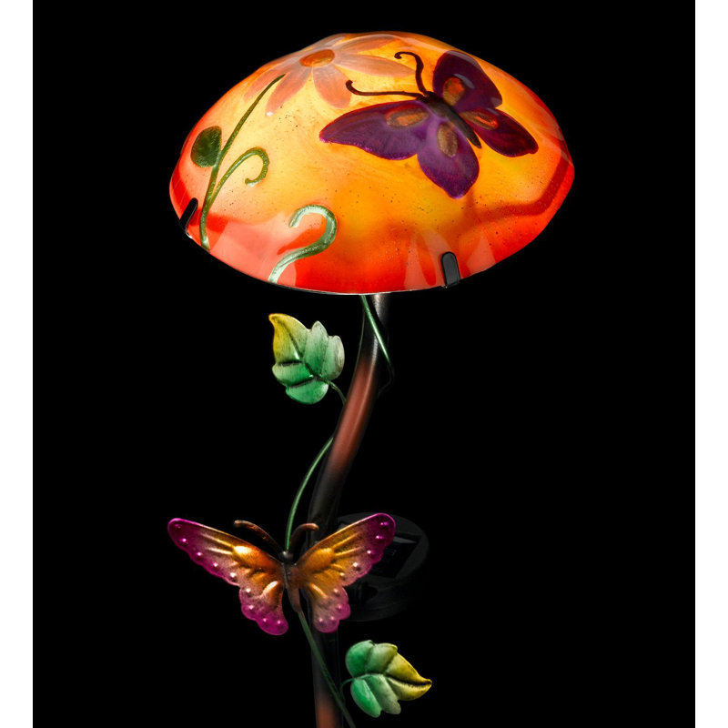 Orange and Purple Butterfly Solar Mushroom Stake Light