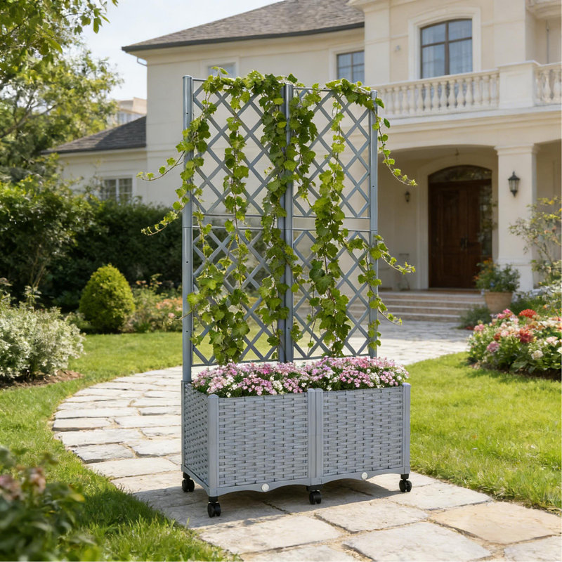 Mobile Raised Garden Bed,Outdoor Stylish Planter Box, Gray