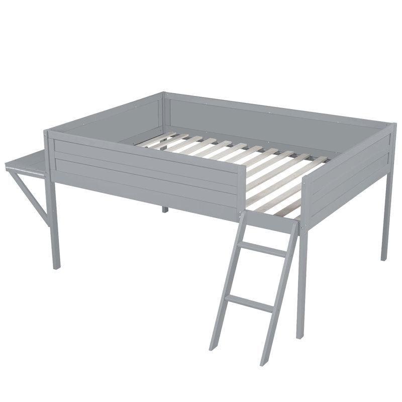 Lit mezzanine en bois avec bureau et lumière DEL, conception compacte, gris, Lit double