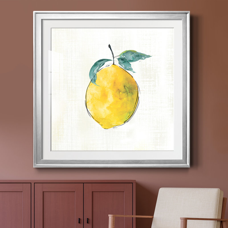 Happy Lemon - peinture encadrée, Encadrement argenté, H 26,5 po x l 26,5 po x P 1,5 po