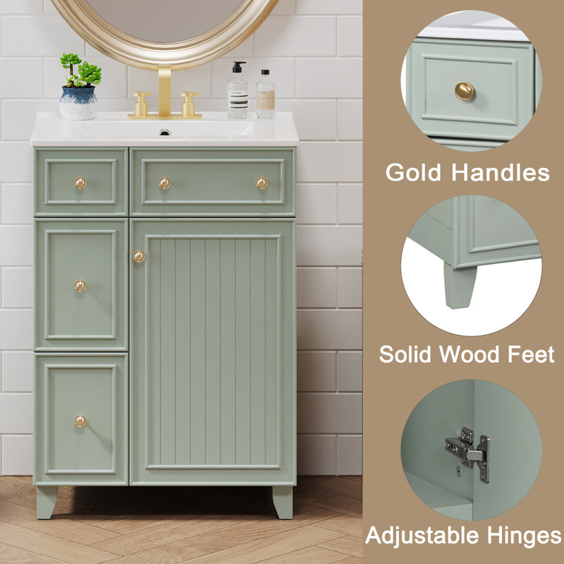 Quanda 24'' Single Bathroom Vanity with Ceramic Top, Green