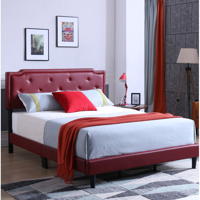 Upholstered Panel Bed, King, Red