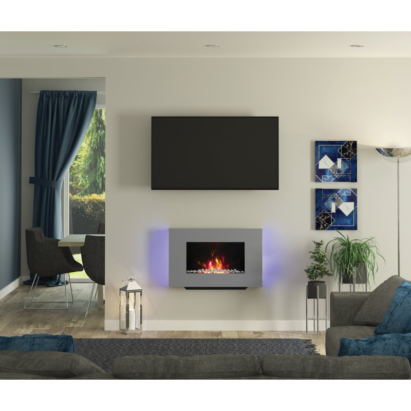 Azonto Wall Hung Electric Fire, Grey Glass