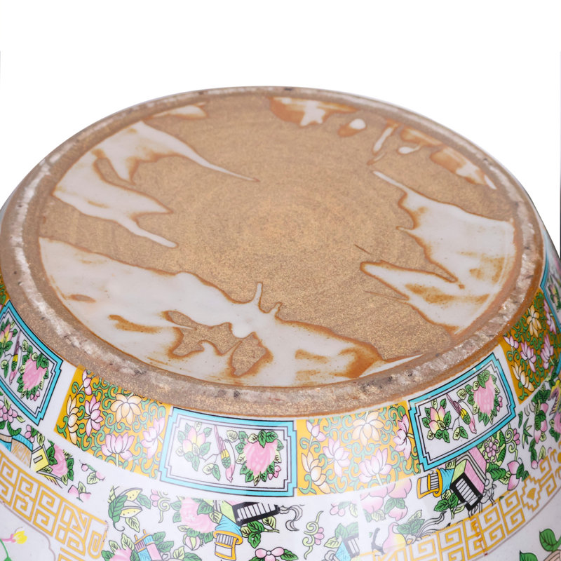 Floral painting pot cover with Asian floral pattern with pink medallion, H 13 po x l 16 po x P 16 po
