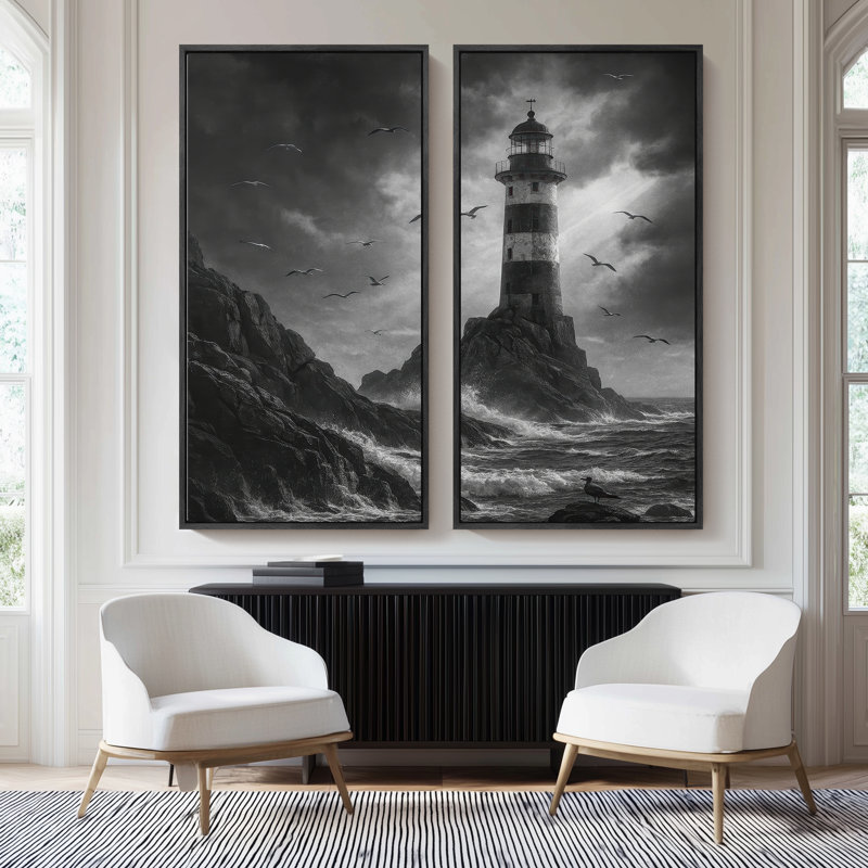 Grand ensemble d'art mural sur toile encadrée, impression de décor nautique spectaculaire , Noir, H 60 po x l 30 po