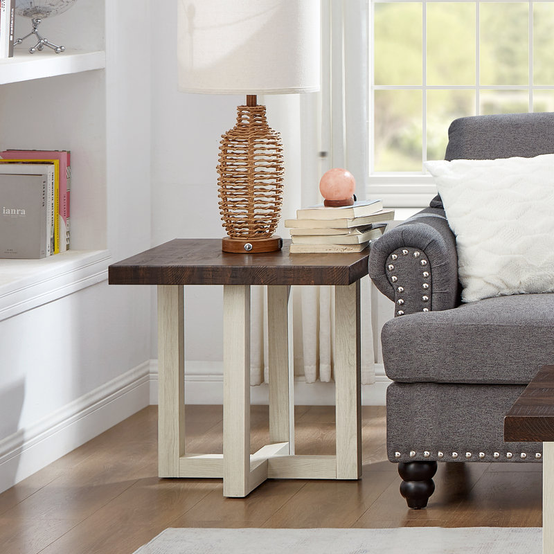 Valluri Contemporary End Table, Walnut And White, Walnut/White