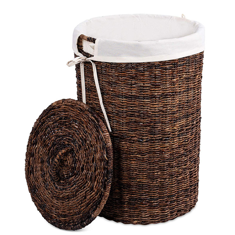 Espresso Wicker Upright Hamper with Lid and Liner