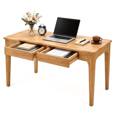Bureau en bois de pin massif 47,24 "avec 2 tiroirs, bureau d'ordinateur rectangulaire en bois pour bureau à domicile, chambre à coucher et bureau
