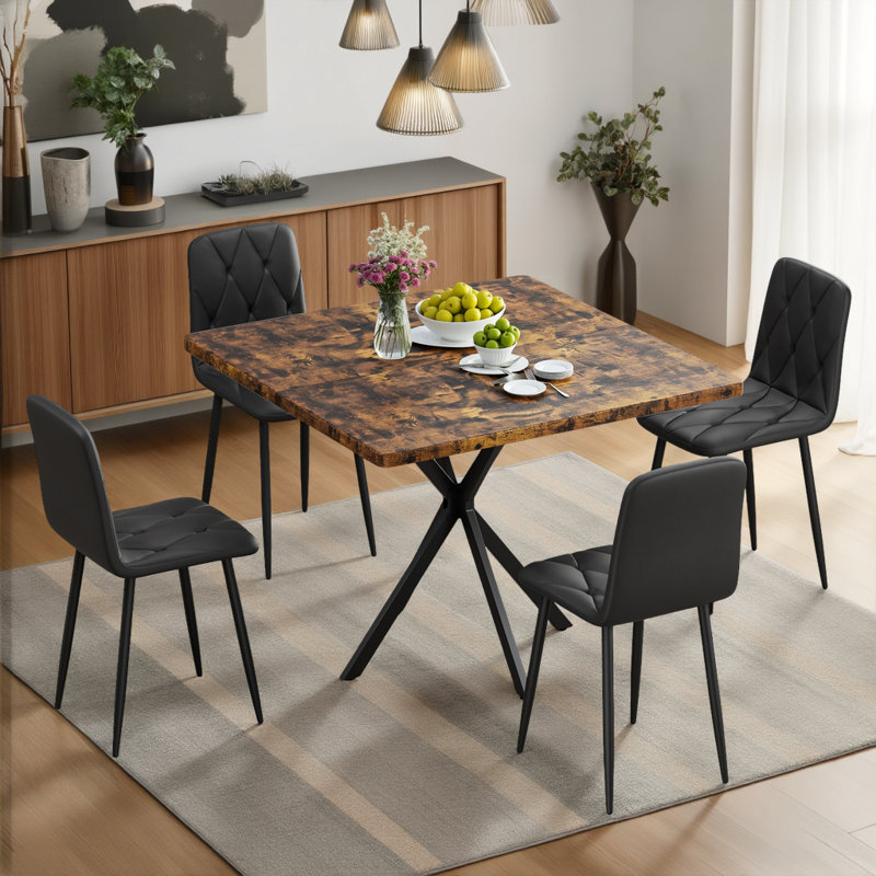 Ensemble de table carrée brun pour 4 personnes avec chaises sans accoudoirs, Black