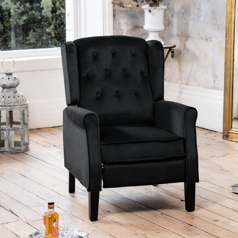 Ailith 70cm Wide Velvet Wing Chair Recliner, Black
