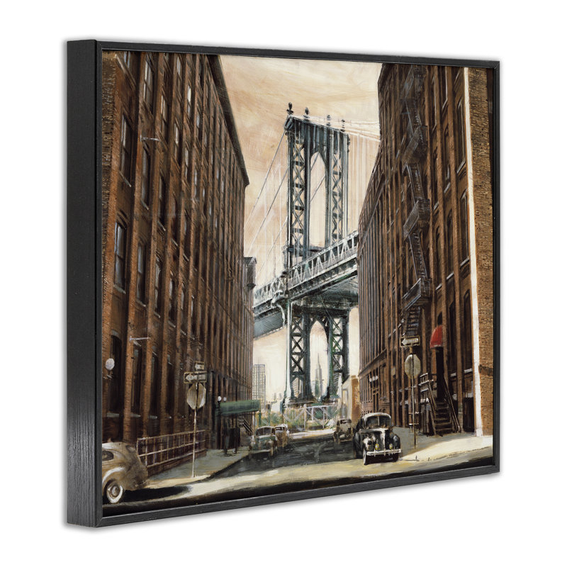 Paysage urbain avec vue sur pont, estampe numérique par Matthew Daniels, Giclée encadrée noir minuit, H 11 po x l 14 po