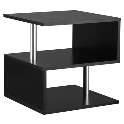 Table d'appoint en forme de S noire de 20 po avec rangement, look élégant et stabilité moderne