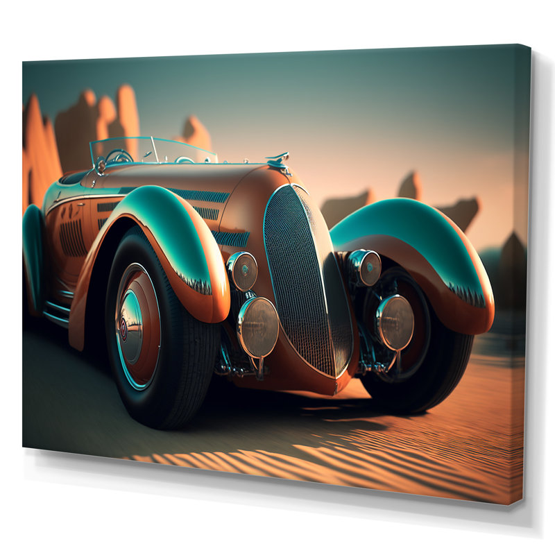 Gros plan d'une voiture rétro classique IV - reproduction sur toile, H 34 po x l 44 po x P 1,5 po, Toile tendue