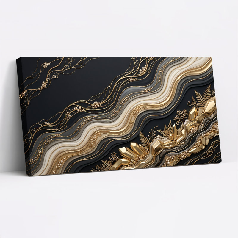 Ensemble de 1 tableau sur toile « Vagues dorées », 46“W x 24”H, Wrapped Canvas